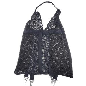 Victoria's Secret Baby Doll Corset‎ Very Sexy Black Sheer Lace Halter Garter L